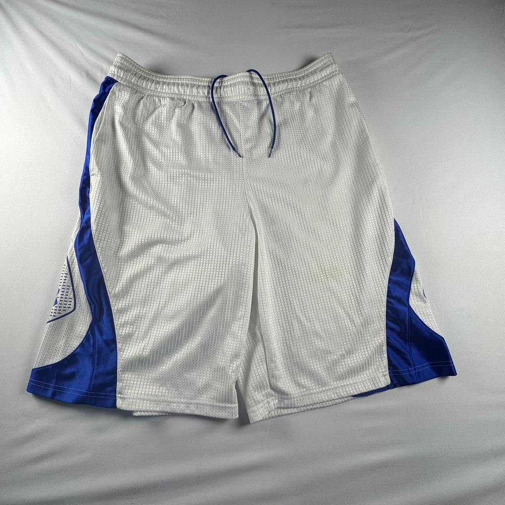 Under Armour Mens Basketball Shorts White Blue Mesh Loose Fit Size Lg 12 Inseam